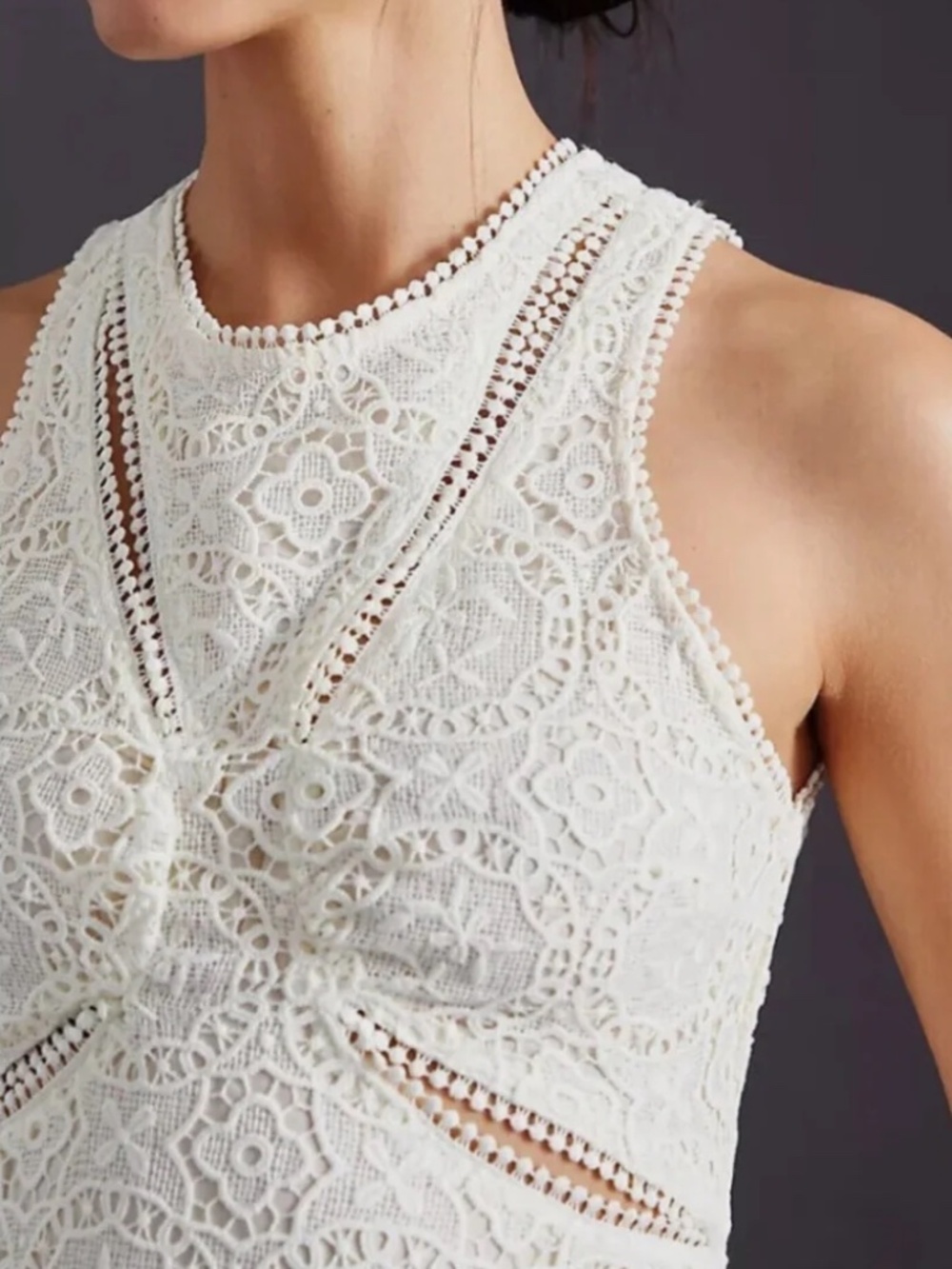 Anthropologie White Ivory Lace Cutout Dress Size 0